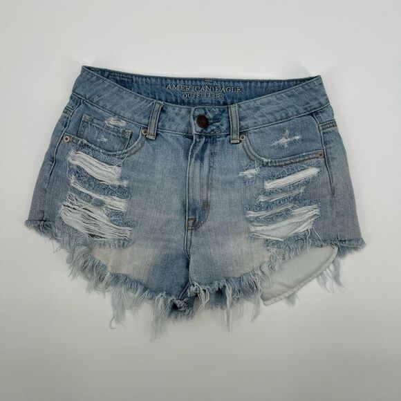 American Eagle Shorts Jeans Women  Hi Rise Festival Distressed Size 6 - Picture 1 of 5